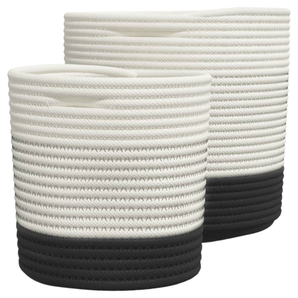 Storage Baskets 2 pcs White and Black Cotton