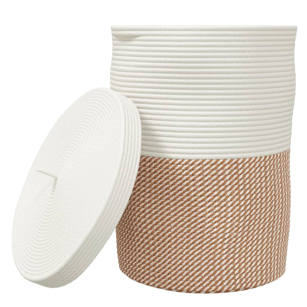 Storage Basket with Lid Brown and White Ø37x50 cm Cotton