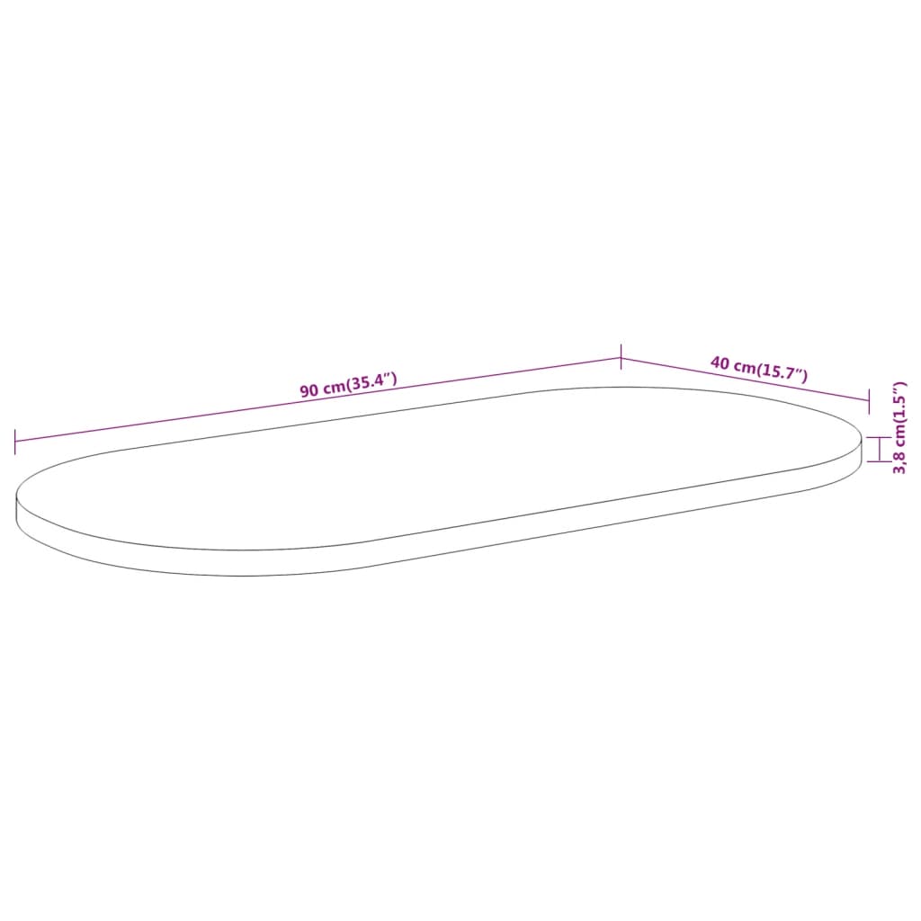 Table Top 90x40x3.8 cm Oval Solid Wood Acacia