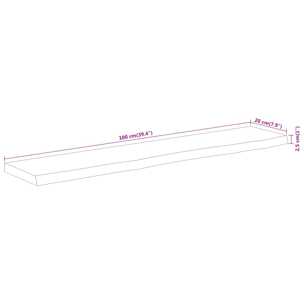 Wall Shelf 100x20x2.5 cm Rectangular Solid Wood Acacia Live Edge