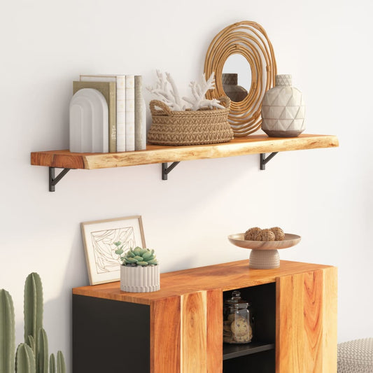 Wall Shelf 110x20x3.8cm Rectangular Solid Wood Acacia Live Edge