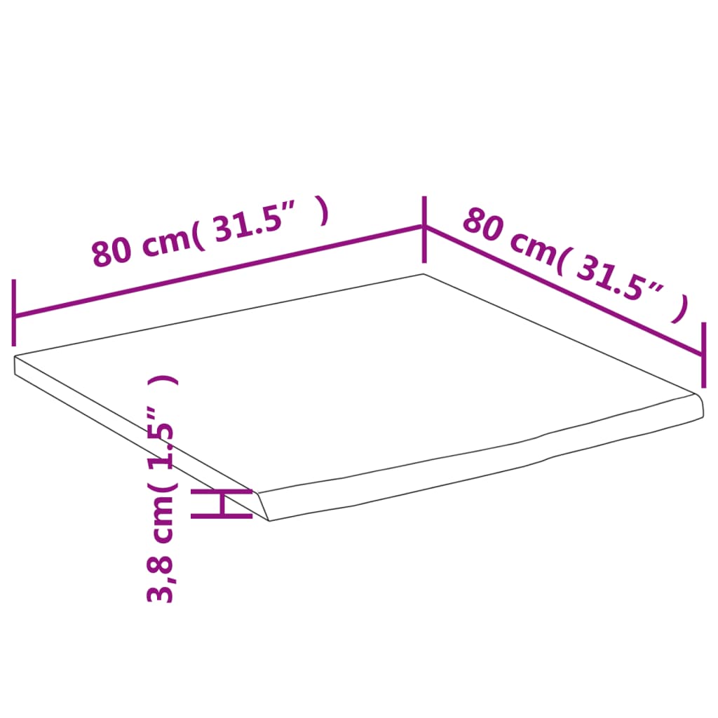 Desk Top 80x80x3.8 cm Square Solid Wood Acacia Live Edge