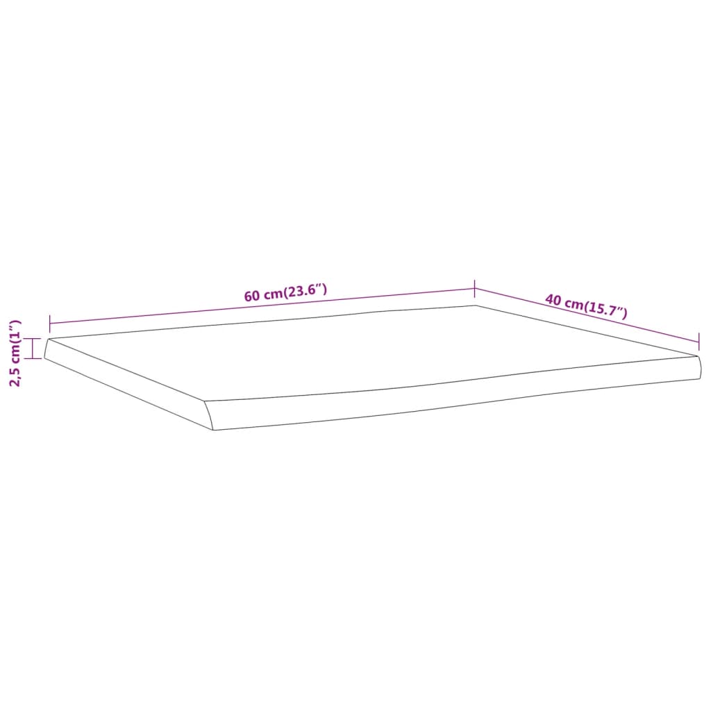 Table Top 60x40x2.5 cm Rectangular Solid Wood Acacia Live Edge