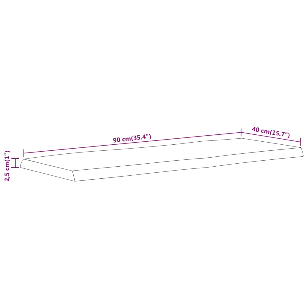 Table Top 90x40x2.5 cm Rectangular Solid Wood Acacia Live Edge