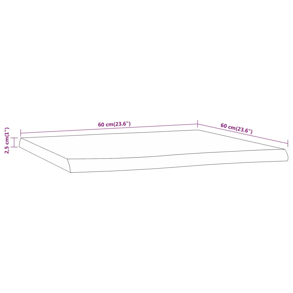 Table Top 60x60x2.5 cm Square Solid Wood Acacia Live Edge