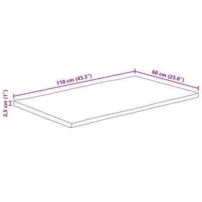 Table Top 110x60x2.5 cm Rectangular Solid Wood Acacia Live Edge