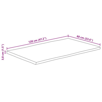 Table Top 120x60x3.8 cm Rectangular Solid Wood Acacia Live Edge