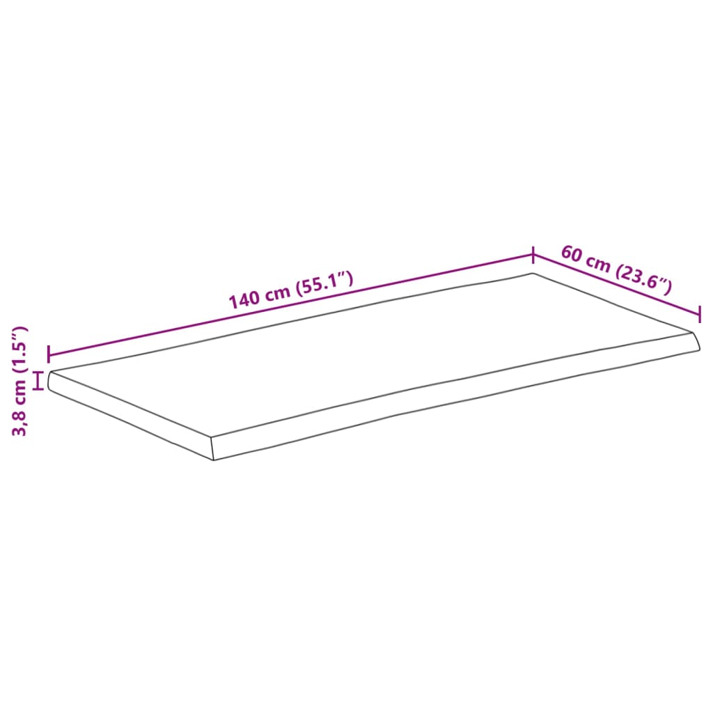 Table Top 140x60x3.8 cm Rectangular Solid Wood Acacia Live Edge