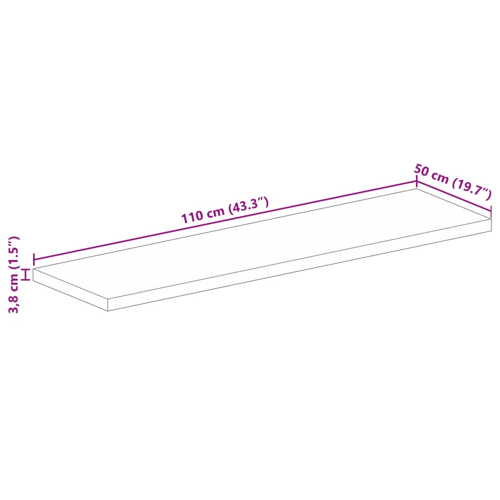 Table Top 110x50x3.8 cm Rectangular Solid Wood Acacia