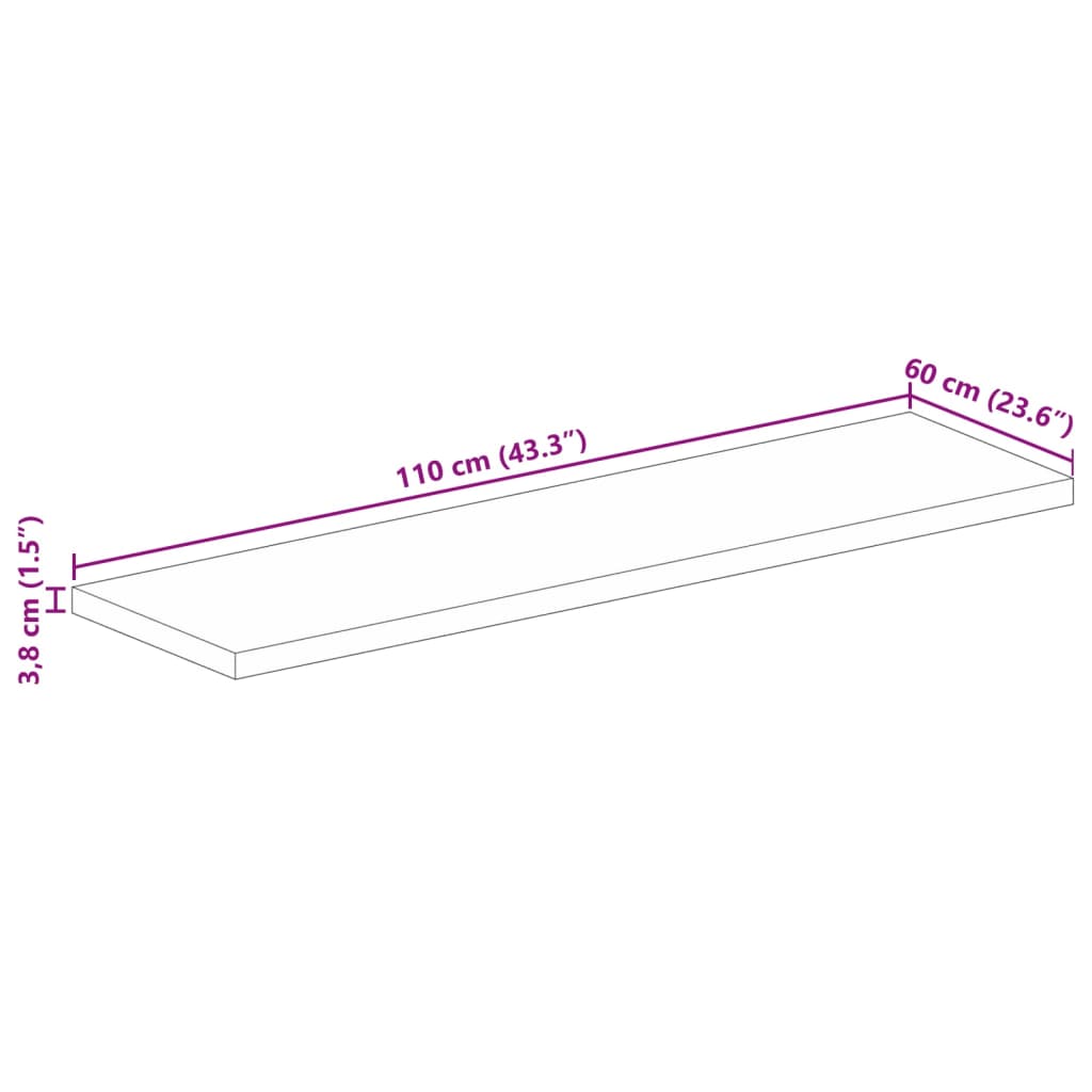 Table Top 110x60x3.8 cm Rectangular Solid Wood Acacia