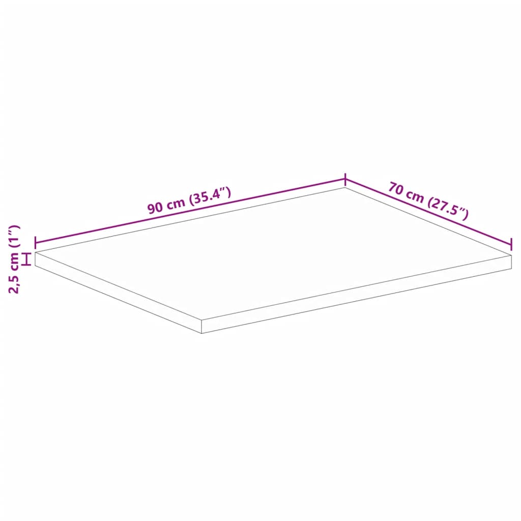 Table Top 90x70x2.5 cm Rectangular Solid Wood Rough Mango