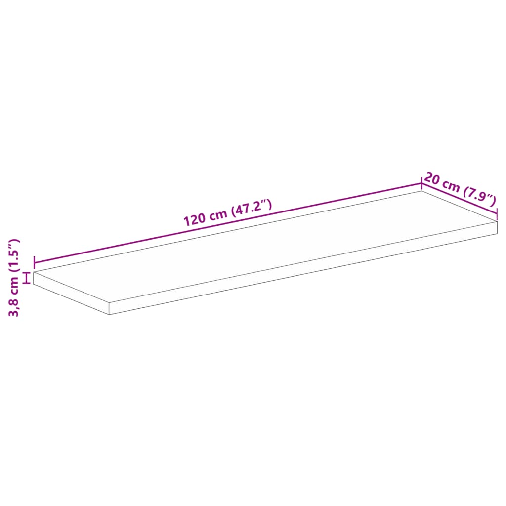 Table Top 120x20x3.8 cm Rectangular Solid Wood Mango
