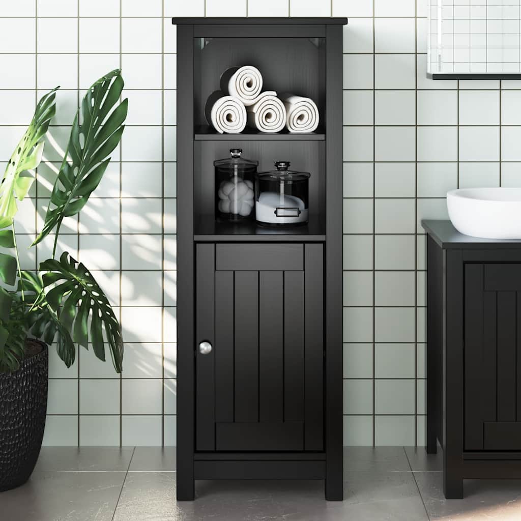 Bathroom Cabinet BERG Black 40x34x110 cm Solid Wood Pine