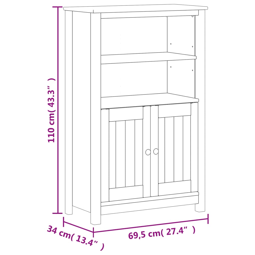 Bathroom Cabinet BERG White 69.5x34x110 cm Solid Wood Pine