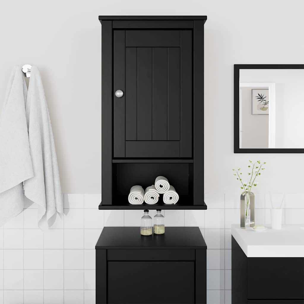 Bathroom Wall Cabinet | Black | Solid Pine, Engineered Wood, Metal