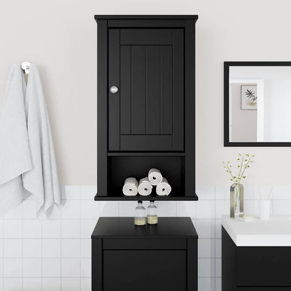 Bathroom Wall Cabinet | Black | Solid Pine, Engineered Wood, Metal