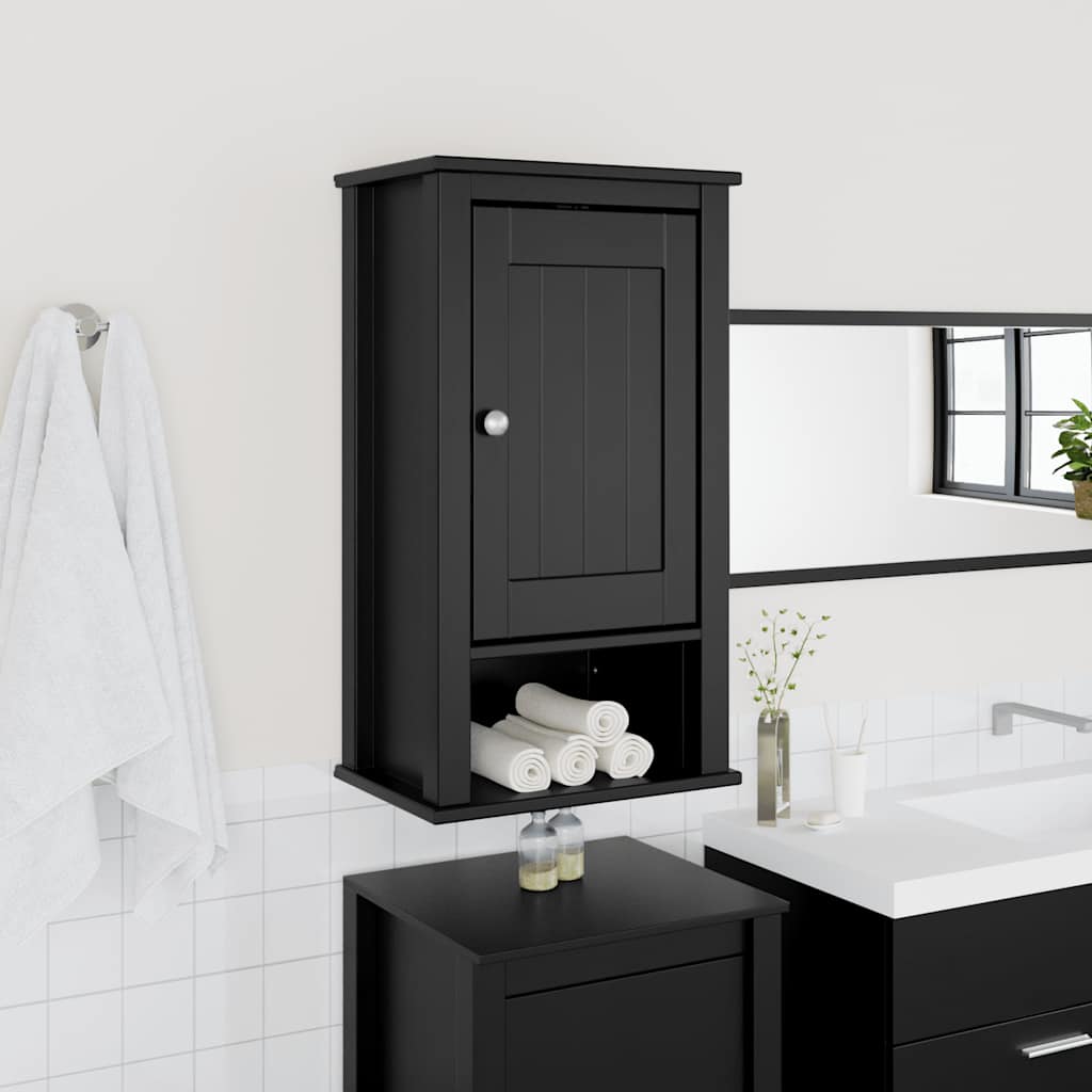 Bathroom Wall Cabinet | Black | Solid Pine, Engineered Wood, Metal