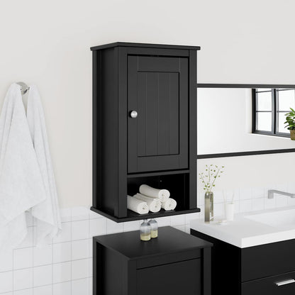 Bathroom Wall Cabinet | Black | Solid Pine, Engineered Wood, Metal