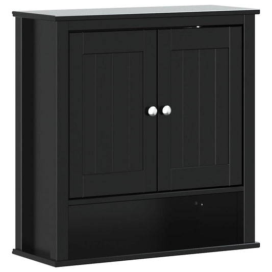 Bathroom Wall Cabinet | Black | Solid pine wood, engineered wood, metal