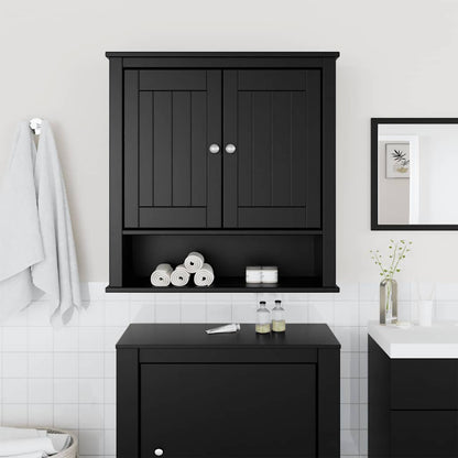 Bathroom Wall Cabinet | Black | Solid pine wood, engineered wood, metal