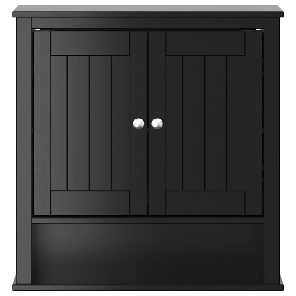 Bathroom Wall Cabinet | Black | Solid pine wood, engineered wood, metal
