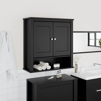 Bathroom Wall Cabinet | Black | Solid pine wood, engineered wood, metal