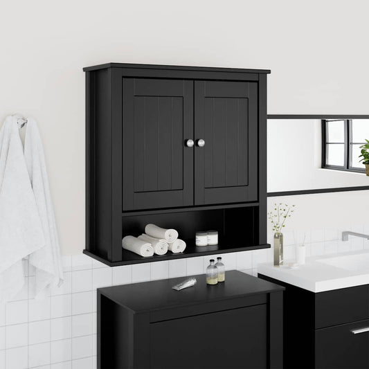 Bathroom Wall Cabinet | Black | Solid pine wood, engineered wood, metal