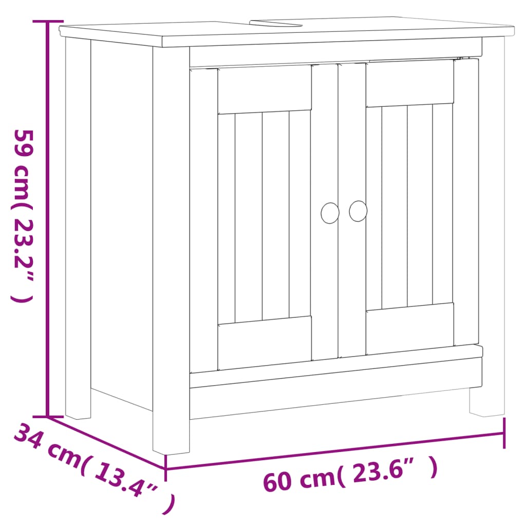 Bathroom Sink Cabinet BERG Black 60x34x59 cm Solid Wood Pine