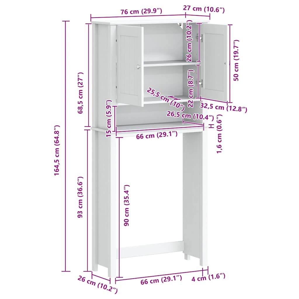 Washing Machine Cabinet BERG White 76x27x164.5 cm Solid Wood