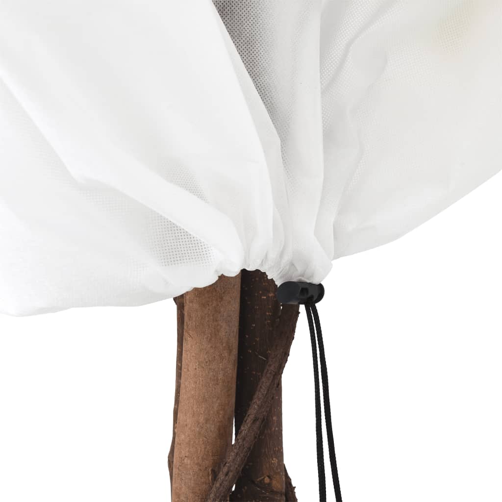 Pack of Plant Fleece Covers with Drawstring 8 pcs 70 g/m² 0.8x1 m ready for use, suitable for shielding plants from frost and harsh weather.