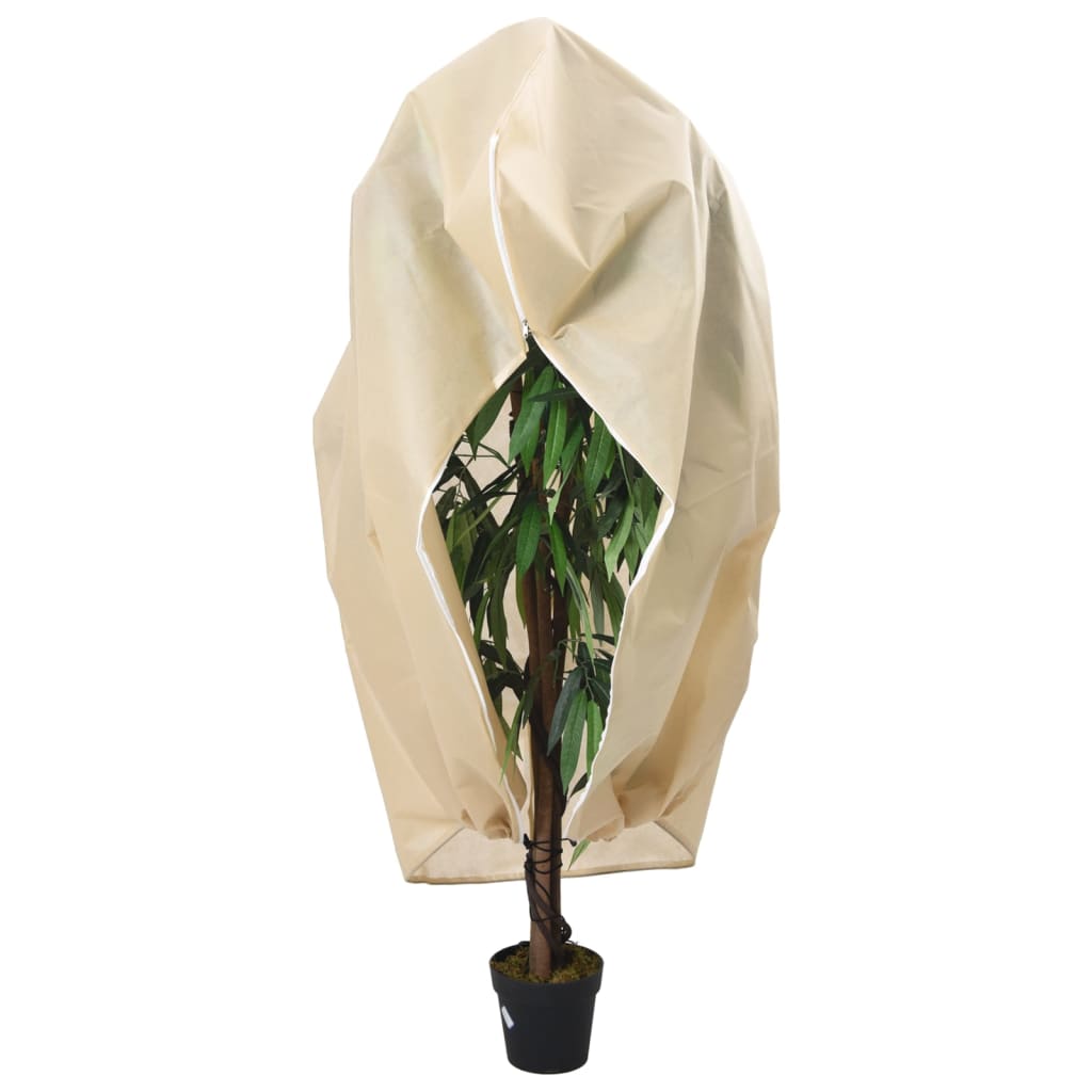 Plant Fleece Covers with Zip 4 pcs 70 g/m² 1x1.55 m - Stylish beige non-woven fabric providing winter protection for plants.