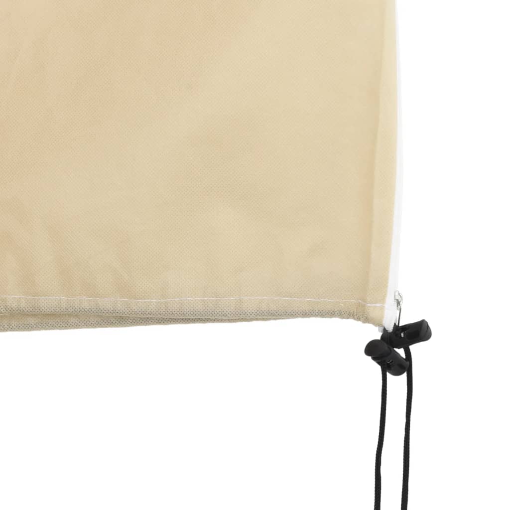 Demonstration of plant fleece covers with drawstring and zip, perfect for safeguarding crops in harsh weather conditions.