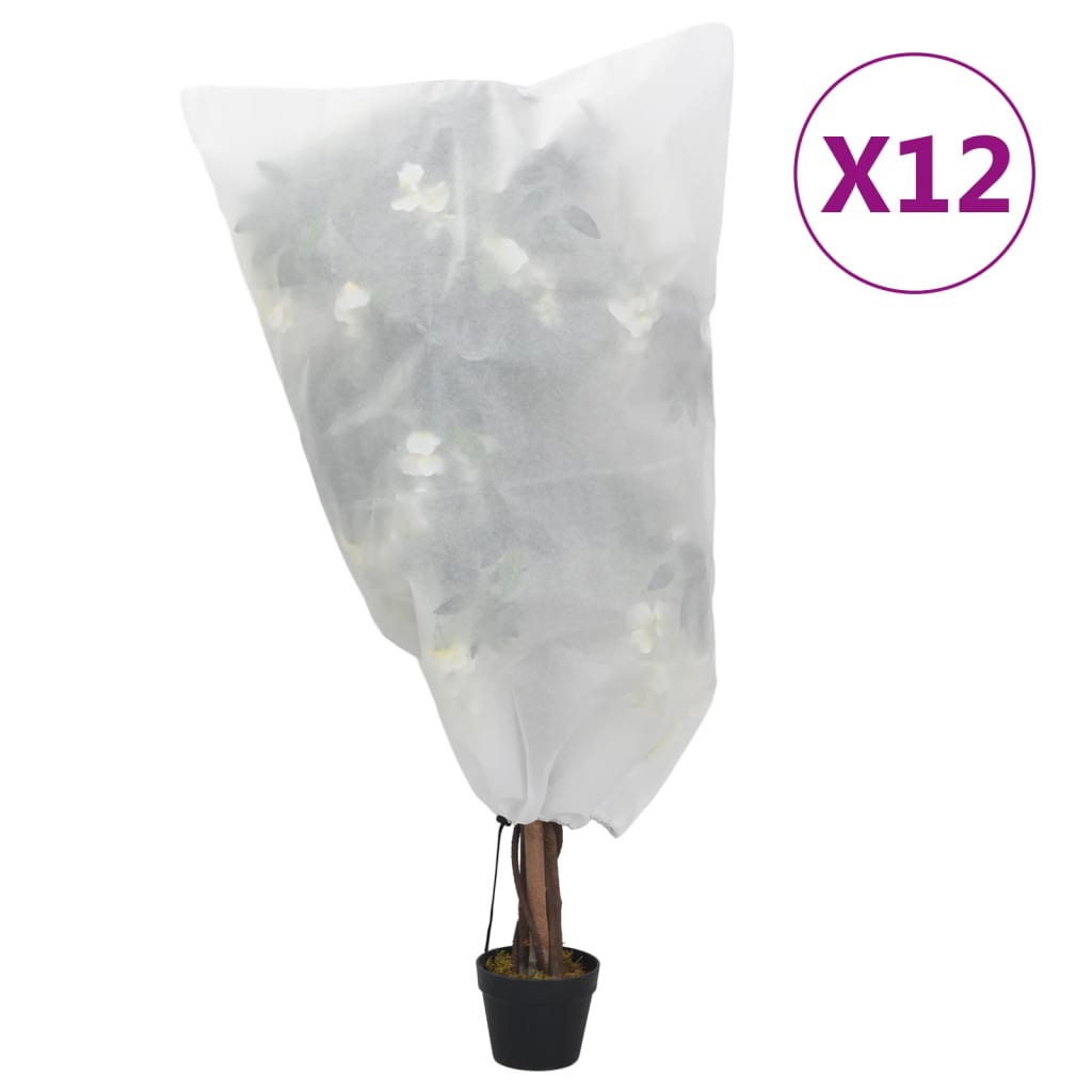 Plant Fleece Covers with Drawstring 12 pcs 70 g/m² 0.8x0.8 m, ideal for protecting plants from winter cold