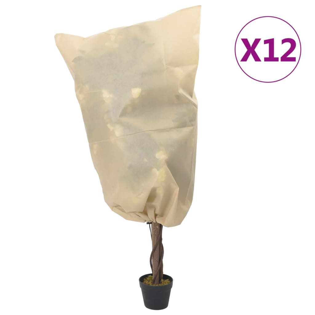 Plant Fleece Covers with Drawstring - 12 pcs, 70 g/m², 0.8x0.8 m, perfect for protecting plants from winter cold.