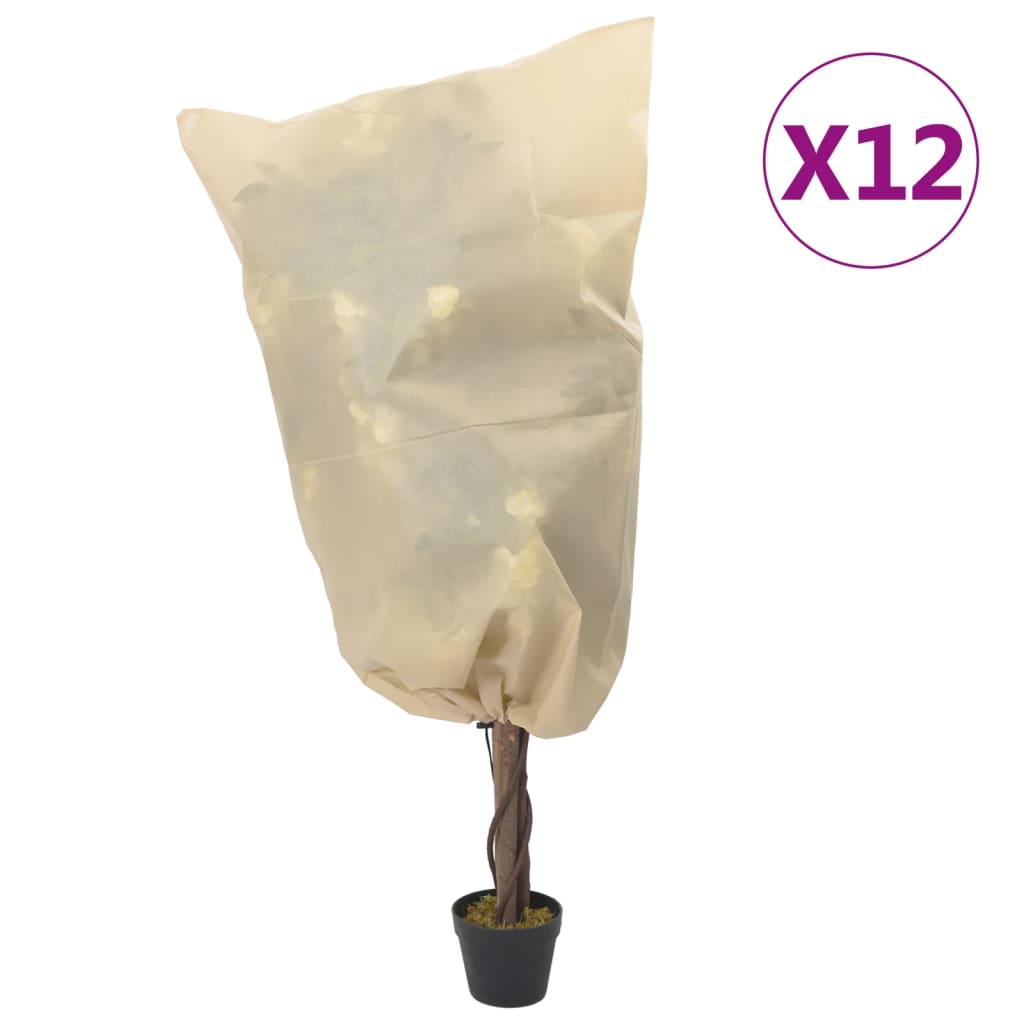 Plant Fleece Covers with Drawstring - 12 pieces, 70 g/m², 0.8x1.2 m, perfect for protecting plants from winter cold.