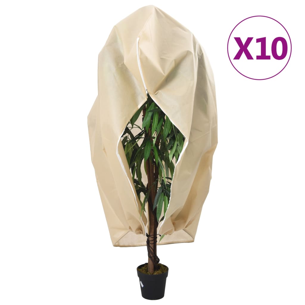 Plant Fleece Covers with Zip 10 pcs 70 g/m² 3.93x3 m - durable non-woven fabric for protecting plants from winter frost.