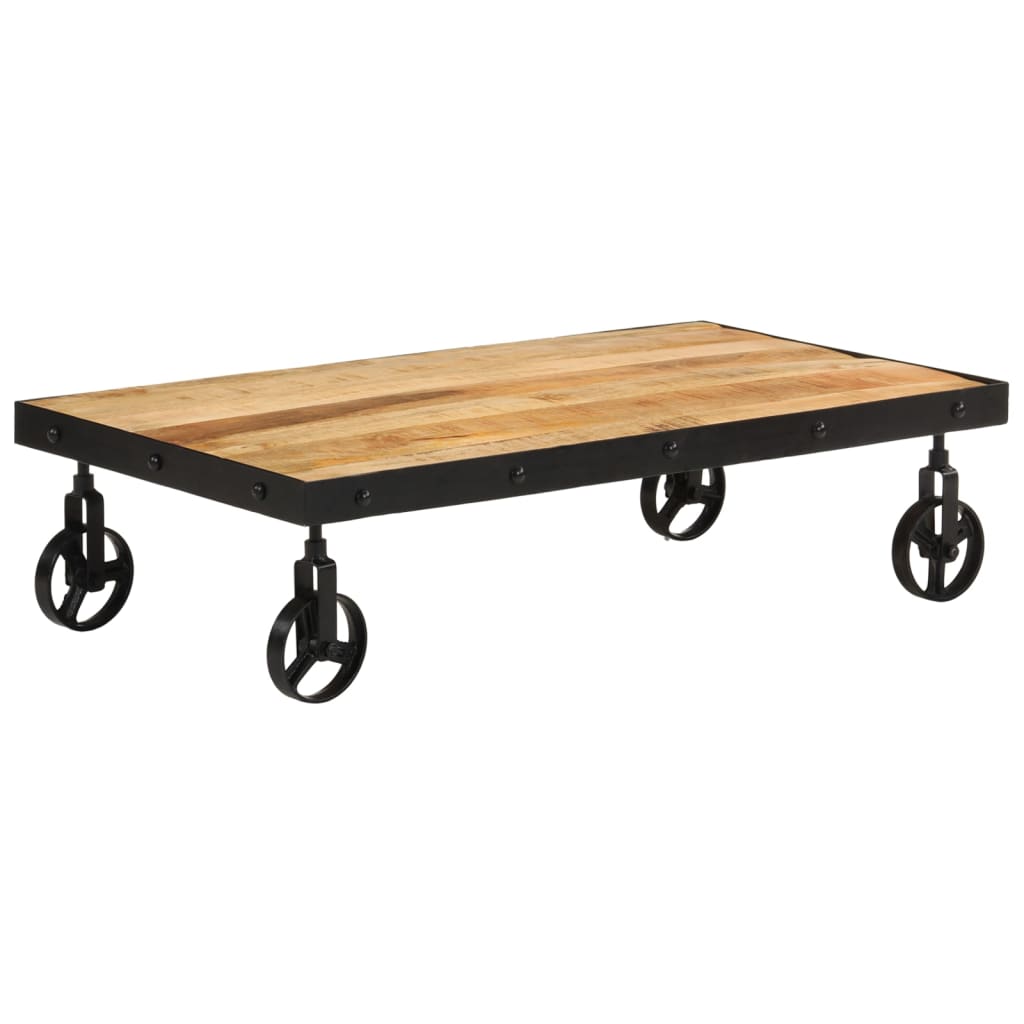 Coffee Table with Wheels Solid Mango Wood 100x55x26 cm