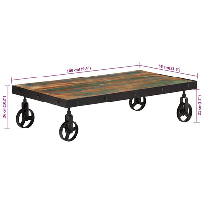 Coffee Table with Wheels Solid Reclaimed Wood 100x55x26 cm
