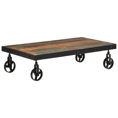 Coffee Table with Wheels Solid Reclaimed Wood 100x55x26 cm