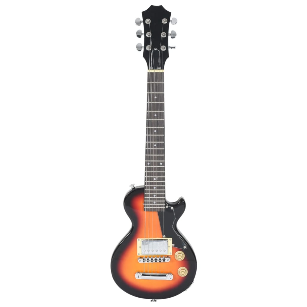 Electric Guitar for Kids with Bag Brown and Black 3/4 30" - includes guitar accessories like tuner, picks, and carry belt in stylish design.