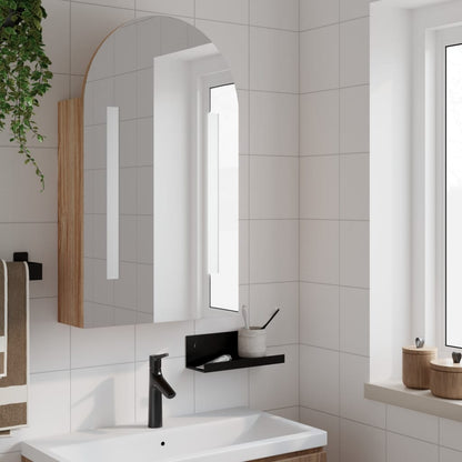Bathroom Mirror Cabinet with LED Light Arched Oak 42x13x70 cm