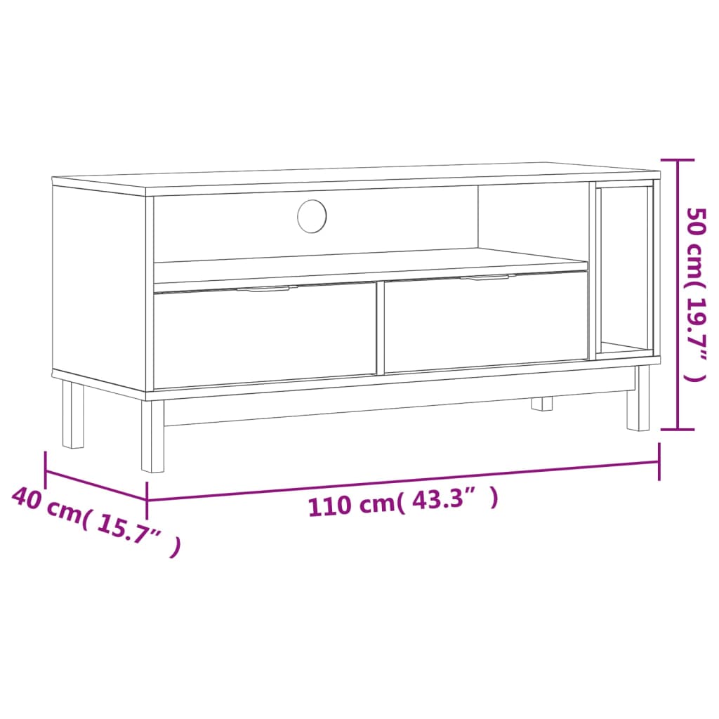TV Cabinet "FLAM" 110x40x50 cm Solid Wood Pine