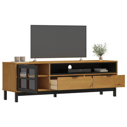 TV Cabinet with Glass Door "FLAM" 158x40x50 cm Solid Wood Pine