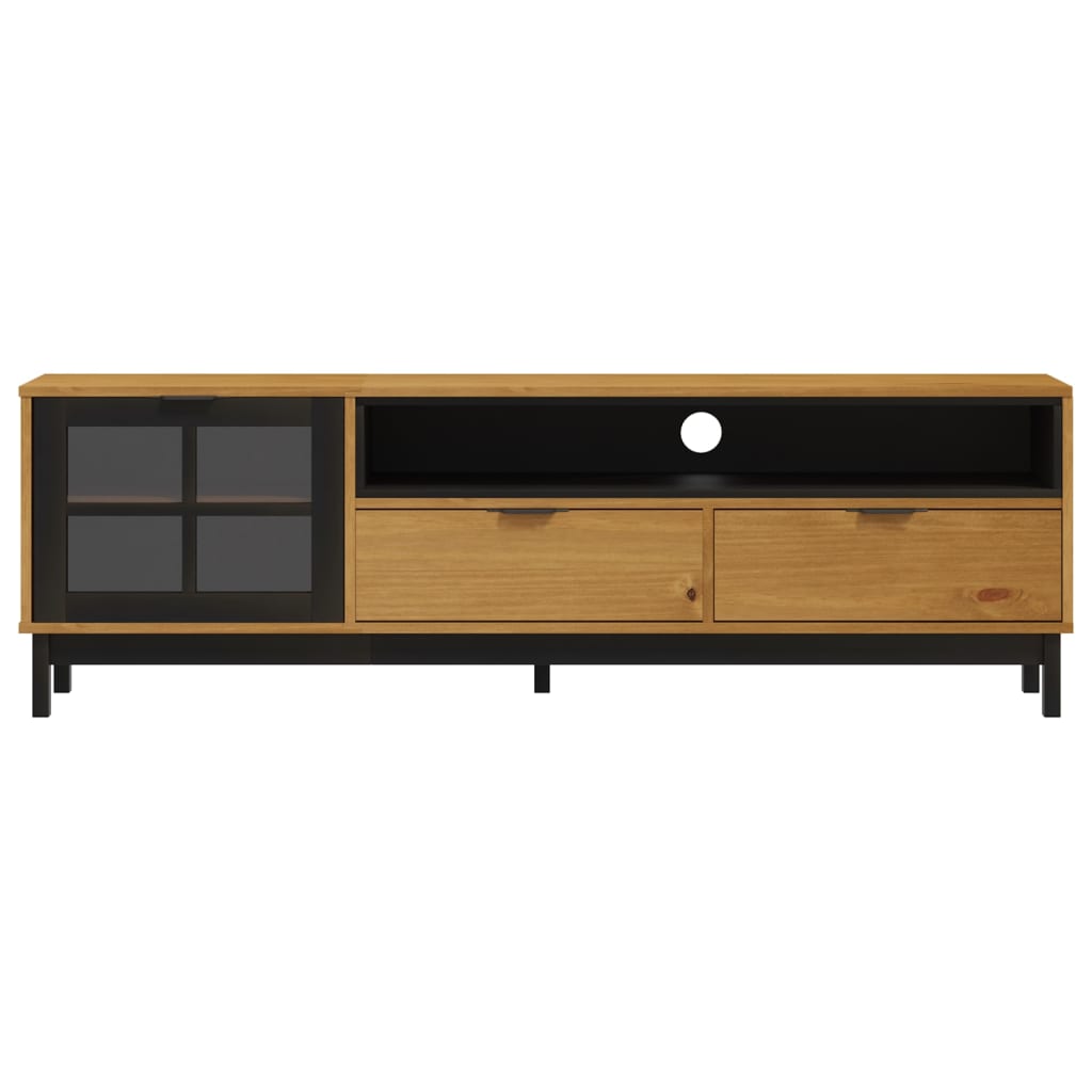 TV Cabinet with Glass Door "FLAM" 158x40x50 cm Solid Wood Pine