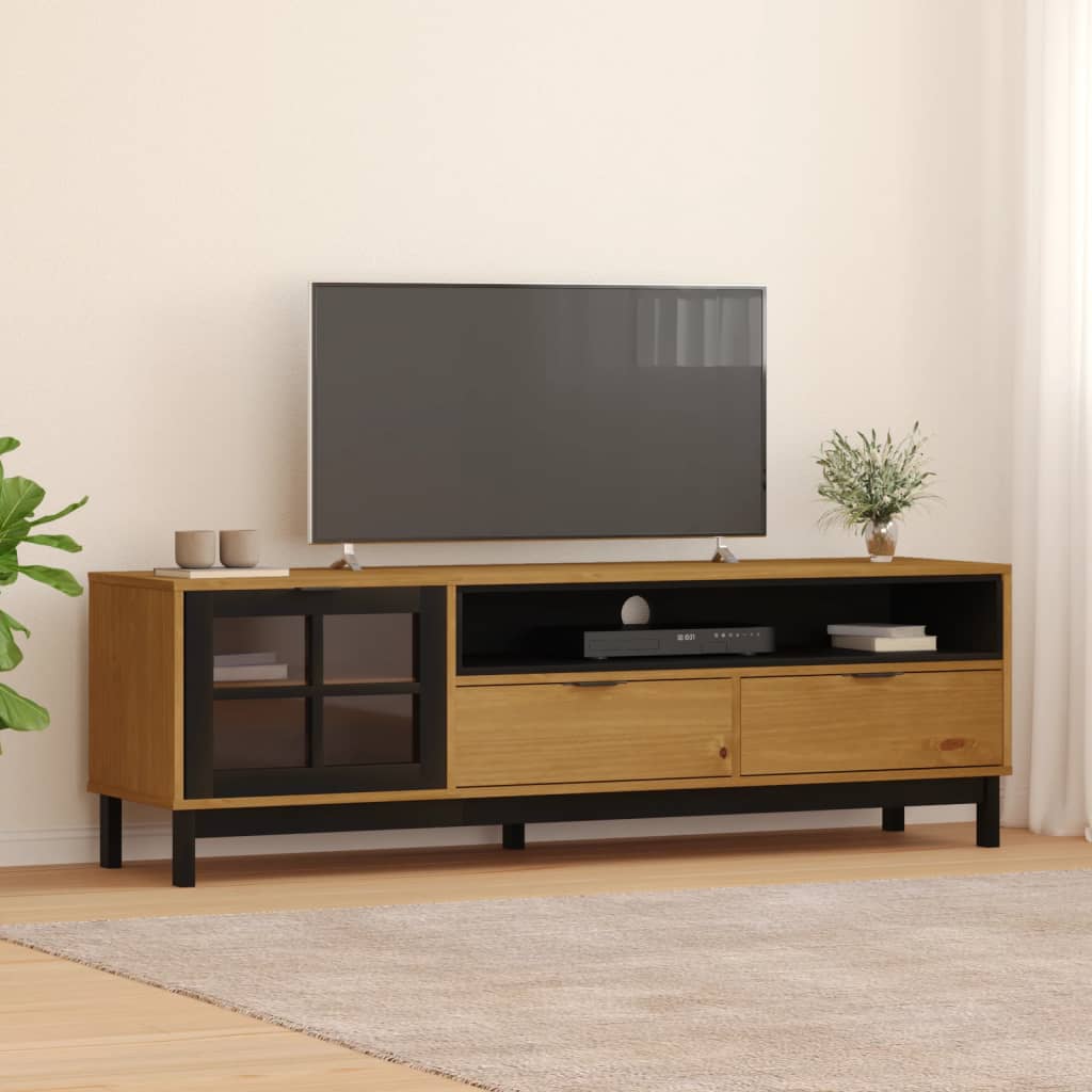 TV Cabinet with Glass Door "FLAM" 158x40x50 cm Solid Wood Pine