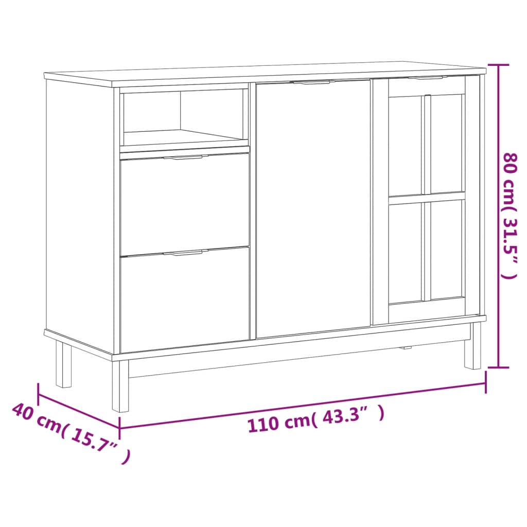 Sideboard with Glass Door FLAM 110x40x80 cm Solid Wood Pine