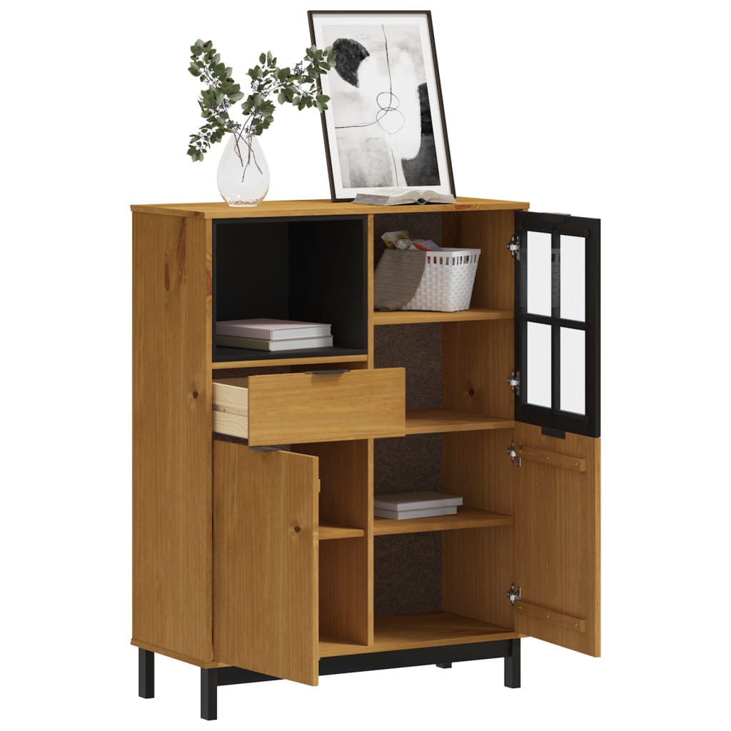 Highboard with Glass Door "FLAM" 92x40x122,5 cm Solid Wood Pine