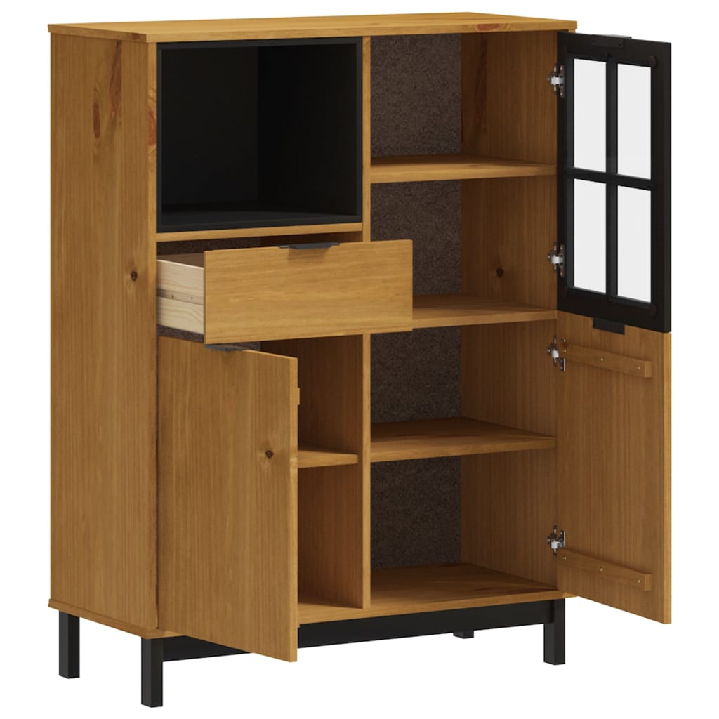 Highboard with Glass Door "FLAM" 92x40x122,5 cm Solid Wood Pine