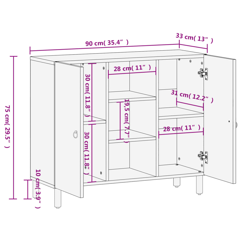 Side Cabinet 90x33x75 cm Solid Wood Mango