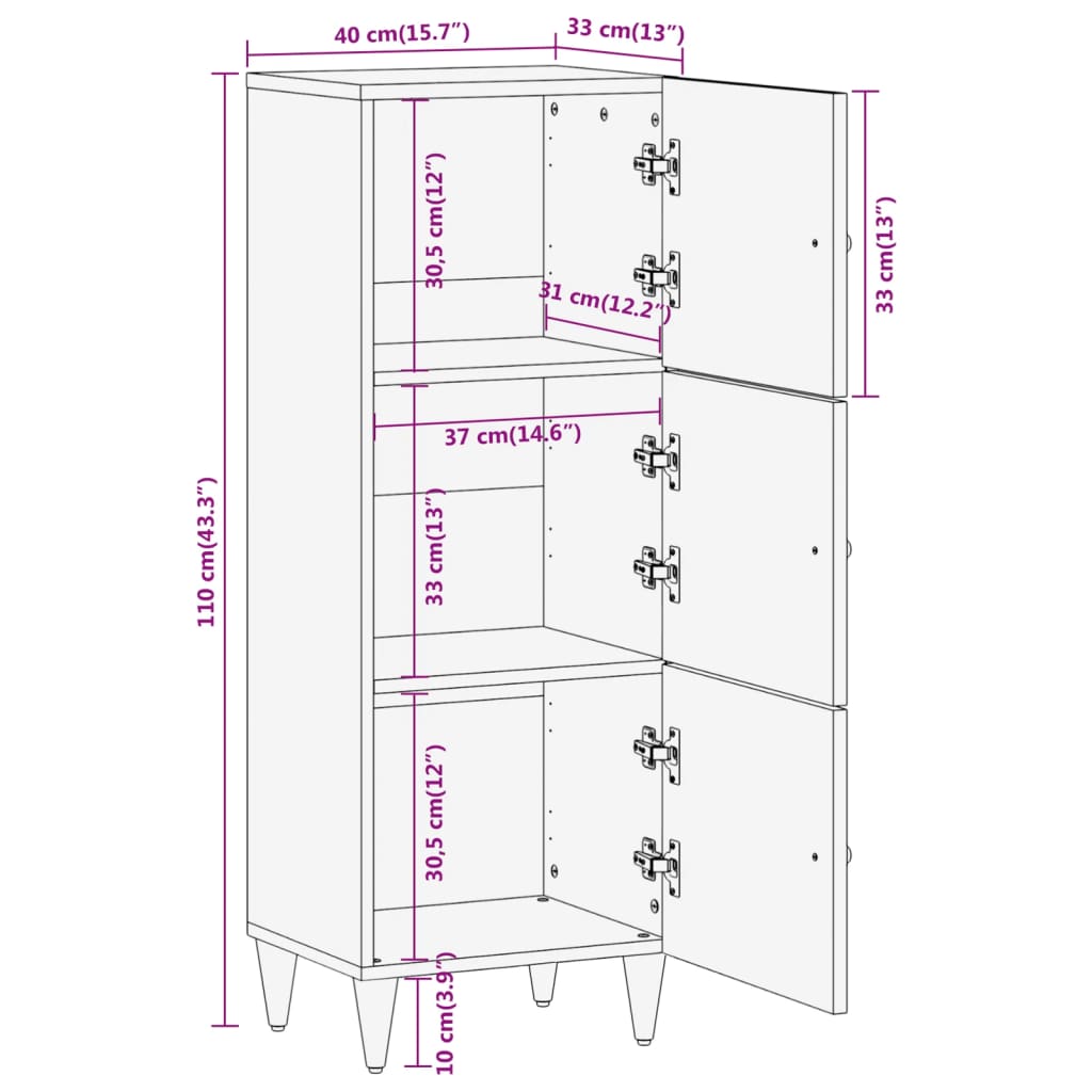Highboard 40x33x110 cm Solid Wood Mango